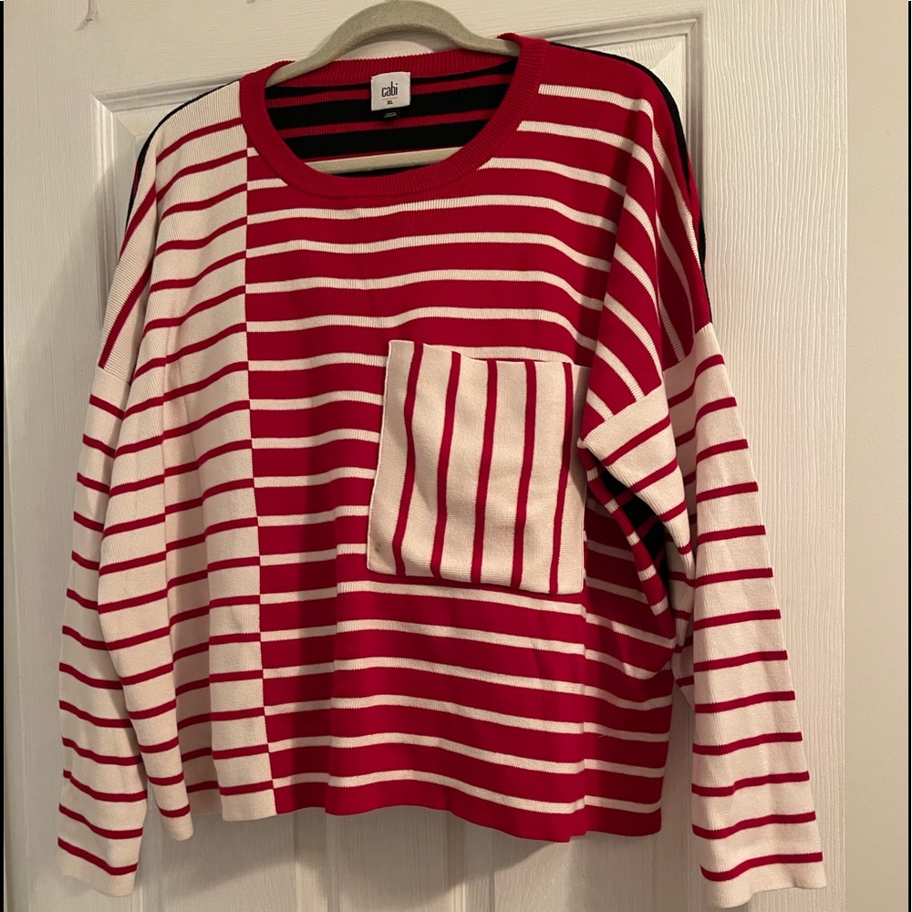CAbi Red/White/Blue Pocket Sweater EUC (worn once) XL